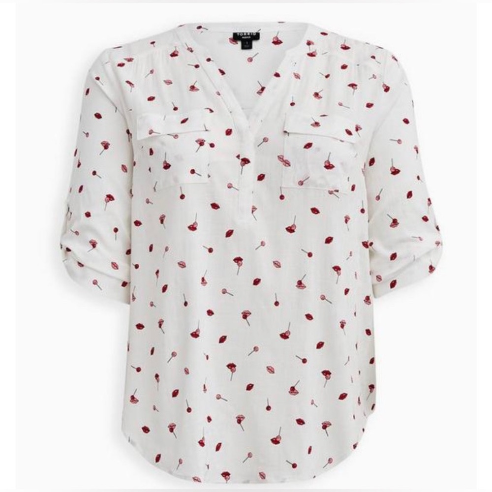 White and Red Patterned Women's Top - Picture 3 of 8